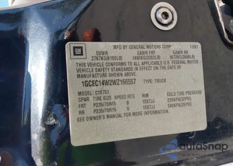 1998 Chevrolet Gmt-400 C1500 from USA, damaged, VIN 1GCEC14W2WZ166557